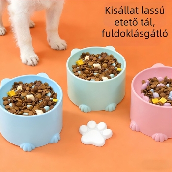 Magasított macskatál fulladás elleni tervezéssel, lassú etetésű, műanyag etetőtál macskáknak, több színben