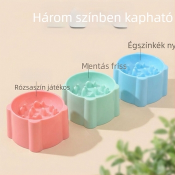 Magasított macskatál fulladás elleni tervezéssel, lassú etetésű, műanyag etetőtál macskáknak, több színben