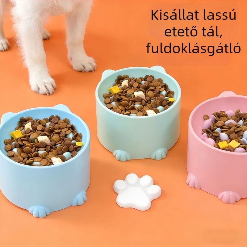 Magasított macskatál fulladás elleni tervezéssel, lassú etetésű, műanyag etetőtál macskáknak, több színben