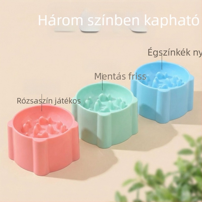 Magasított macskatál fulladás elleni tervezéssel, lassú etetésű, műanyag etetőtál macskáknak, több színben