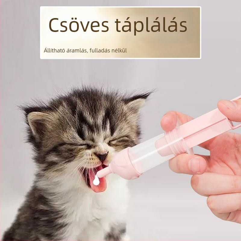 Újszülött cicák és kölyökkutyák etetés- és gyógyszeradagoló eszköze, cserélhető etetőbimbókkal