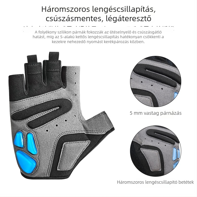 Nyári lélegző kerékpáros kesztyű félujjas kivitel, csúszásgátló és ütéscsillapító, kerékpárhoz és motorkerékpárhoz