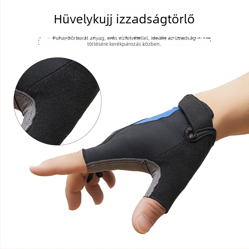 Nyári lélegző kerékpáros kesztyű félujjas kivitel, csúszásgátló és ütéscsillapító, kerékpárhoz és motorkerékpárhoz