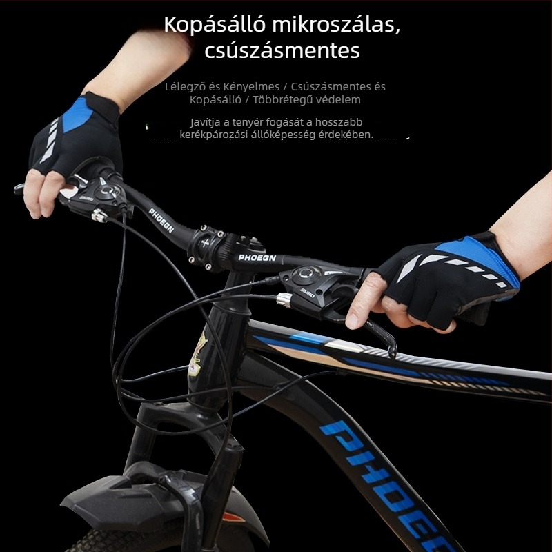 Nyári lélegző kerékpáros kesztyű félujjas kivitel, csúszásgátló és ütéscsillapító, kerékpárhoz és motorkerékpárhoz