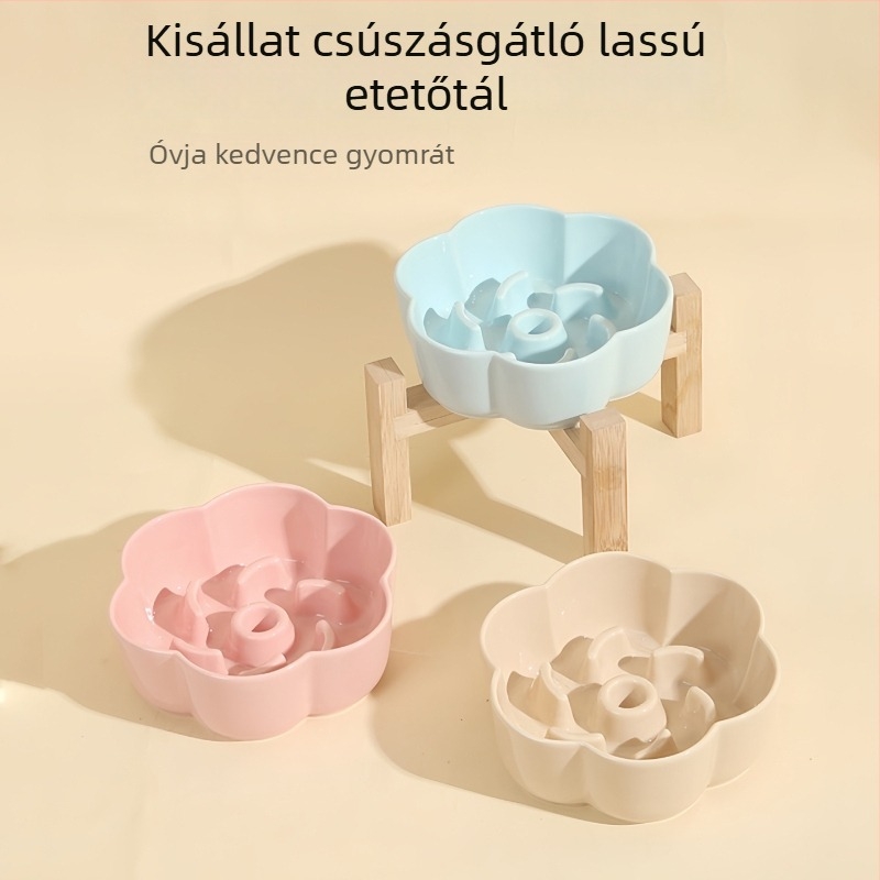 Virágmintás kerámia macska lassú etető tál, a fulladás megelőzésére és a kiömlés megelőzésére
