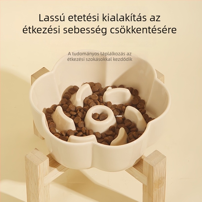 Virágmintás kerámia macska lassú etető tál, a fulladás megelőzésére és a kiömlés megelőzésére