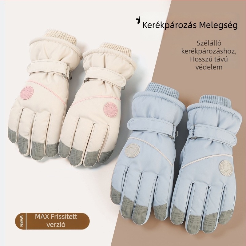 Női téli kesztyű fleece-béléssel, vastag és szélvédett, kerékpárhoz és síeléshez, érintőképernyő-kompatibilis