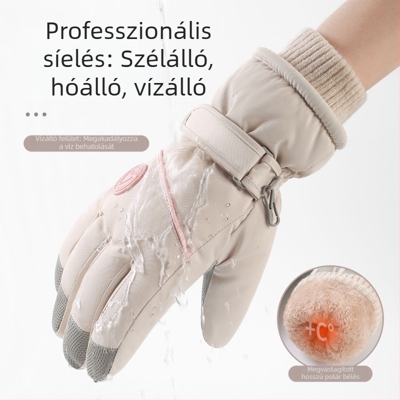 Női téli kesztyű fleece-béléssel, vastag és szélvédett, kerékpárhoz és síeléshez, érintőképernyő-kompatibilis
