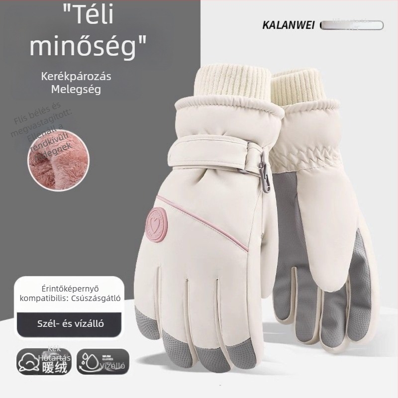 Női téli kesztyű fleece-béléssel, vastag és szélvédett, kerékpárhoz és síeléshez, érintőképernyő-kompatibilis