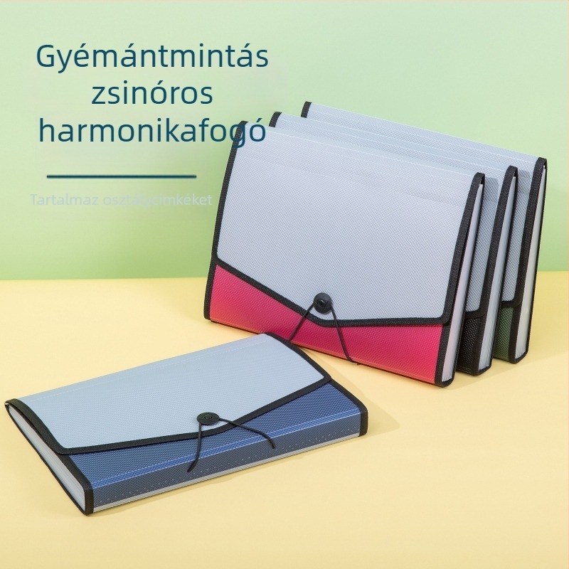A4-es akordeon irattartó zsinórral, diamant mintás, nagy kapacitású dokumentum rendező, 13 rekesz
