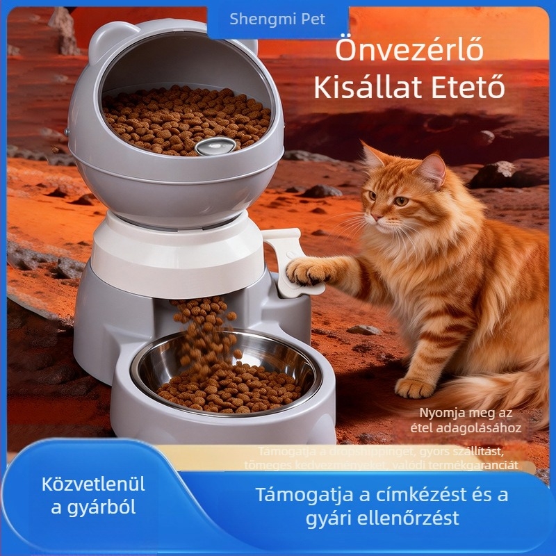 Automata etető macskáknak és kutyáknak, nagy kapacitású lábpedálos adagolóval, nyomó típusú etető és tál