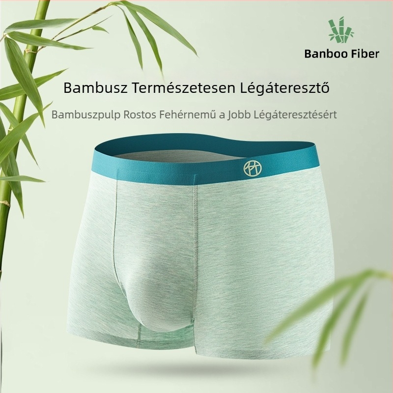 Férfi bambuszrost boxer brief, középmagasságú, antibakteriális, lélegző, egyszínű