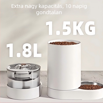 Automatikus háziállat etető és vízadagoló, hálózatra kötött, macskák és kutyák számára, száraz és nedves elválasztású tál, kettő az egyben