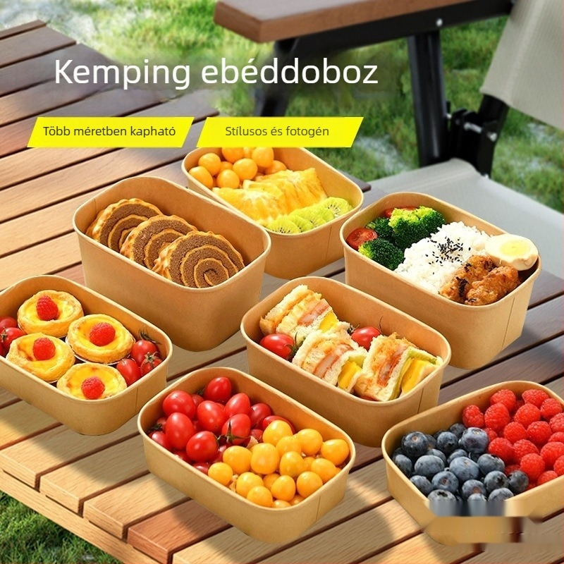 Egyszer használatos ebédes doboz kraft papírból, piknikhez és szabadtéri kempingezéshez, sushi