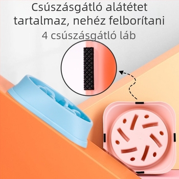 Kutyák lassú etető tál, fulladás elleni kialakítás, színes, praktikus etetőeszköz