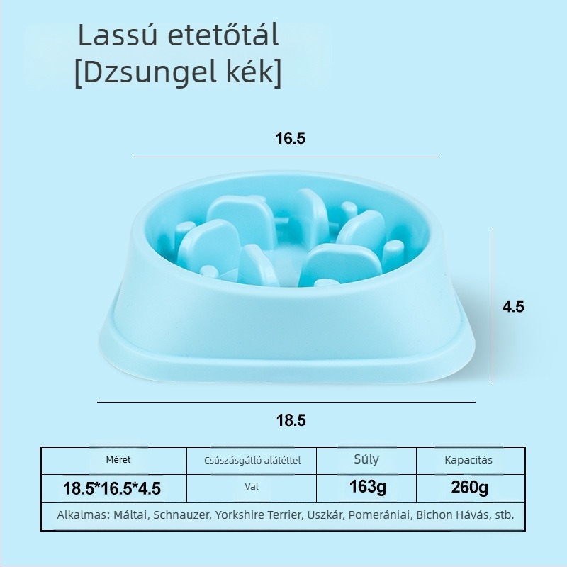 Kutyák lassú etető tál, fulladás elleni kialakítás, színes, praktikus etetőeszköz
