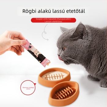 Macska- és kutya lassú etető tálja, élelmiszer-minőségű szilikonból, kiömlés elleni, lassú evés edény