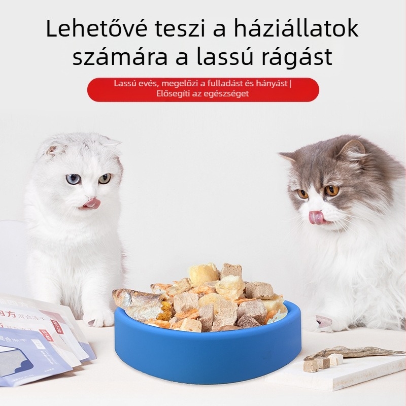 Macska- és kutya lassú etető tálja, élelmiszer-minőségű szilikonból, kiömlés elleni, lassú evés edény