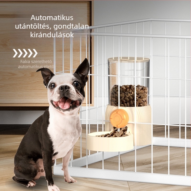 Kutyák számára automata etető hajlított etetőtálcával, nagy kapacitás, falra szerelhető, önkiszolgáló etetés magas lábakkal