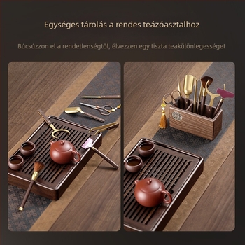 Diófából készült teaceremónia készlet — Hat úriember, teafelszerelés, teázóasztal-kiegészítők, teáskés, teázó csipesz