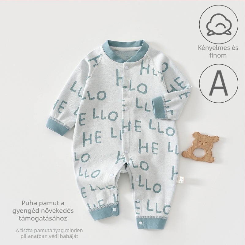 100% pamut babaruha overál, hosszú ujjak, uniszex, újszülött, tavasz–ősz