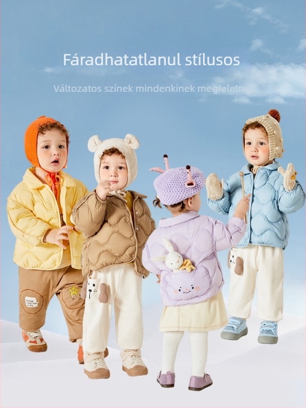 Uniszex tolldzseki babáknak és kisgyermekeknek, vékony téli kabát fehér kacsa tollal, kapucni nélkül