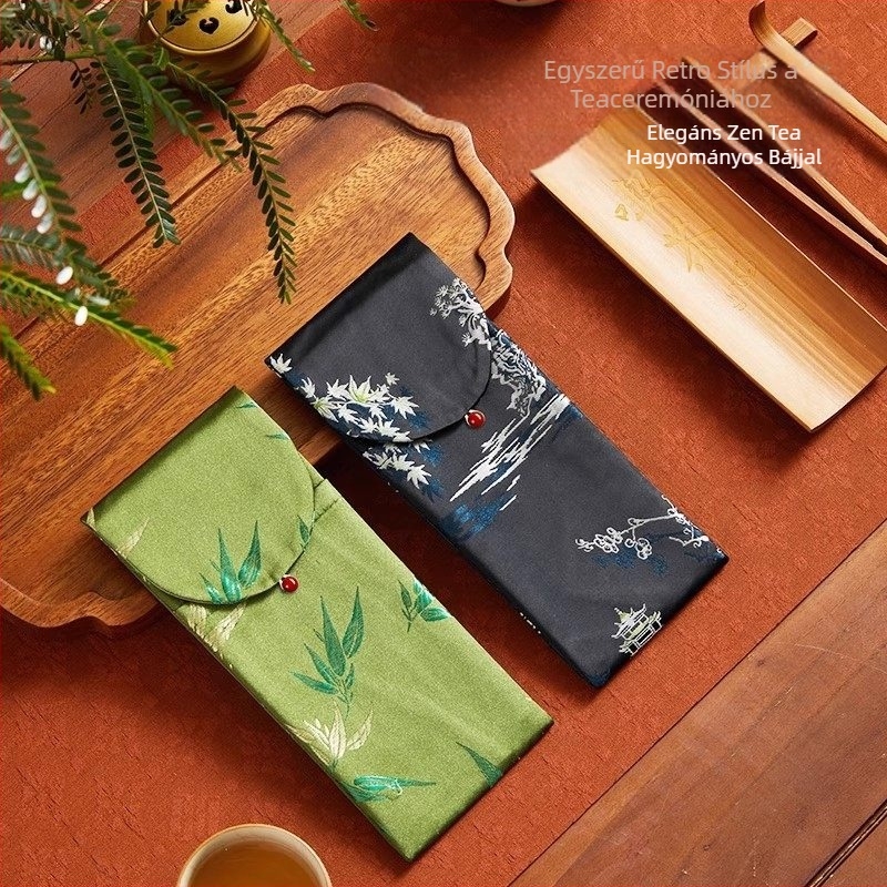 Új kínai stílusú Gongfu tea ceremónia kiegészítők vászon tárolótáskával, teás ollóval és teáscsipesszel, hat darabos készlet