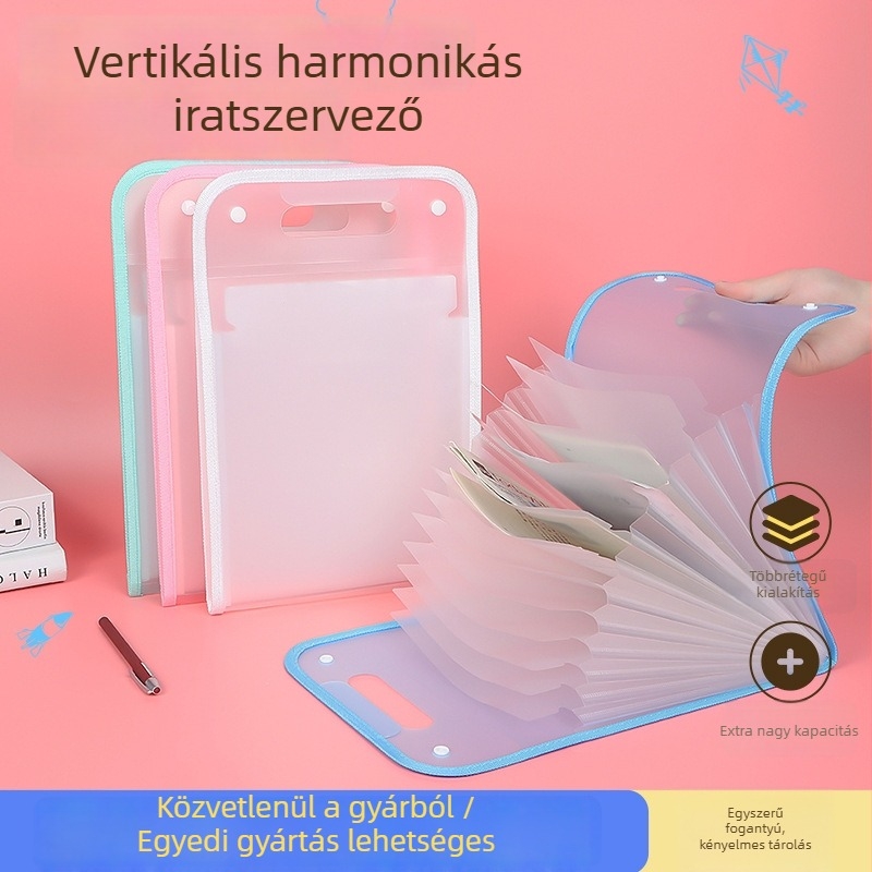 Verticalis 13 rekeszes akkordeon mappa fogantyúval, nagy kapacitású diák dokumentumok és vizsgadolgozatok tárolására.