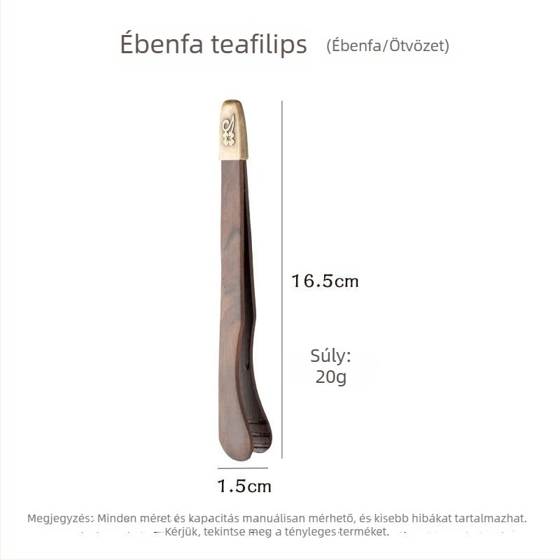 Abanófa teás kiegészítők készlet: teazáró klip, teáskanál, teáskés, teafogó kendő, tealevél-klip, csipesz és teakészítéshez szükséges eszközök