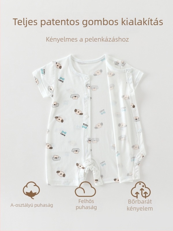 Modal anyagú rövid ujjú overál, könnyű nyári viselet újszülötteknek, uniszex