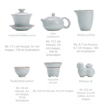 Su's Ceramics Ru-kiln crackle kerámiás Kung Fu teáskészlet lópatkás fedéllel és Xi Shi teáskannával — ajándék készlet