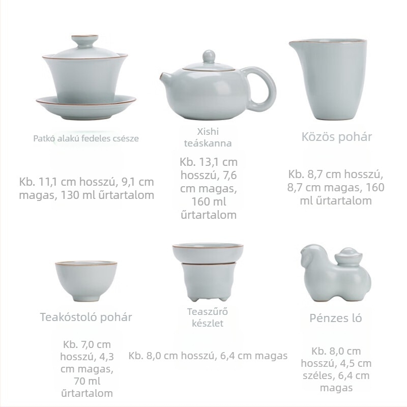 Su's Ceramics Ru-kiln crackle kerámiás Kung Fu teáskészlet lópatkás fedéllel és Xi Shi teáskannával — ajándék készlet