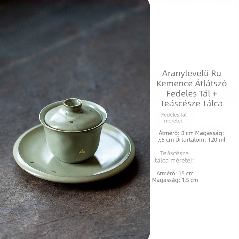 Ru-kiln aranyglazúros kerámia gaiwan, retro Gongfu teáskészlet, Ru porcelán