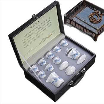 Jég-típusú jade gaiwan Dehua fehér porcelán decal mintával, Gong fu teáskészlet