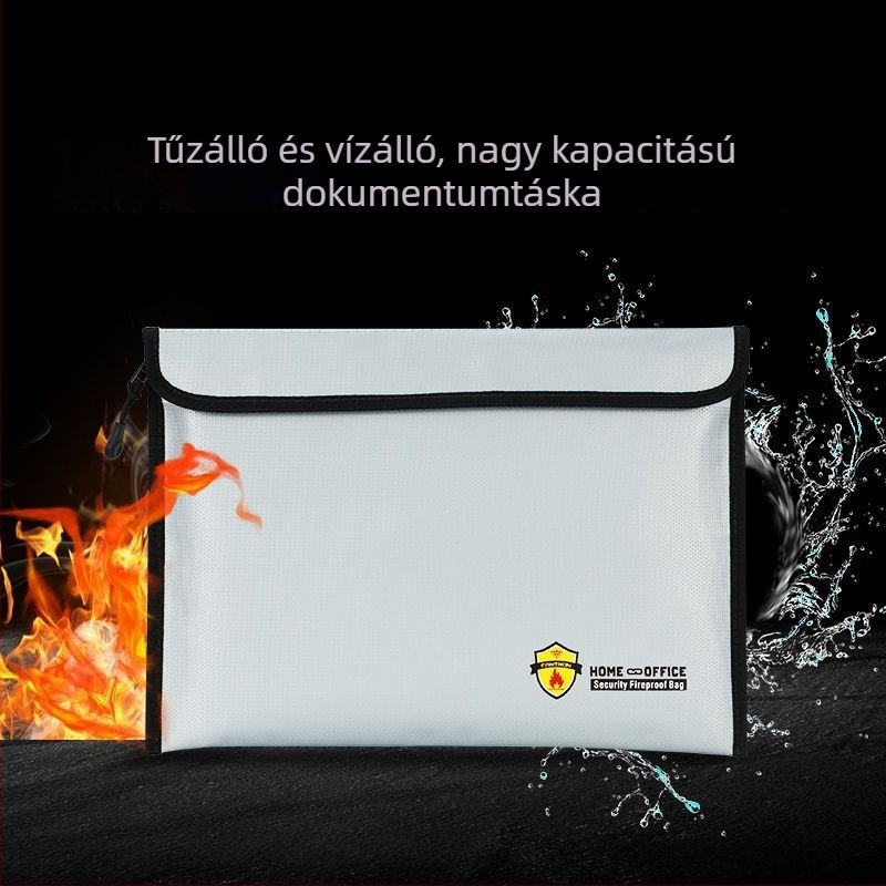 Otthoni és irodai tűzálló irattartó táska, lángálló, víz- és nedvességálló, vastított kivitel, magas hőmérséklet-tűrés