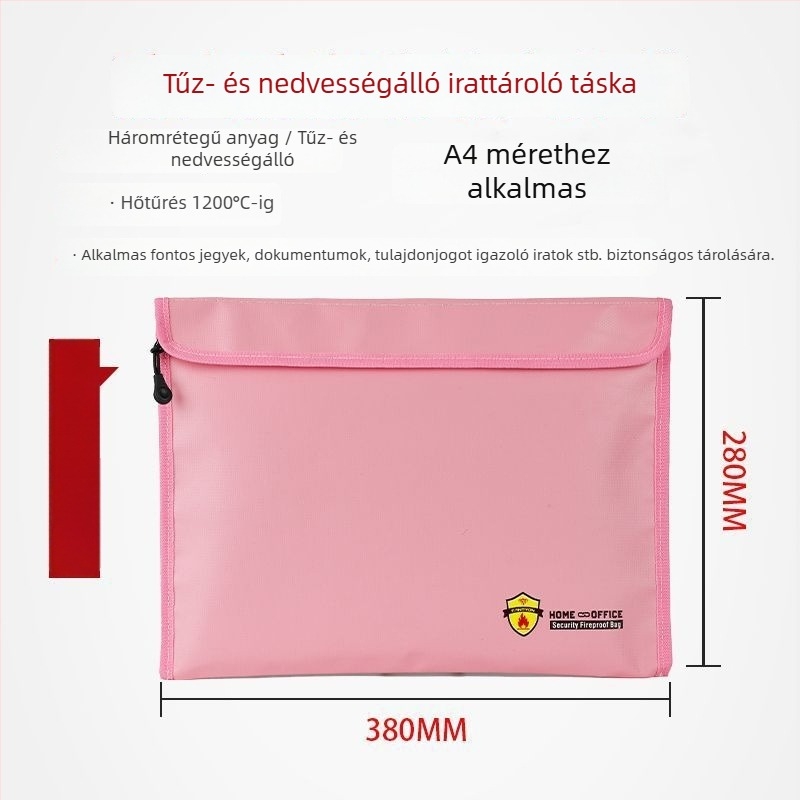 Otthoni és irodai tűzálló irattartó táska, lángálló, víz- és nedvességálló, vastított kivitel, magas hőmérséklet-tűrés