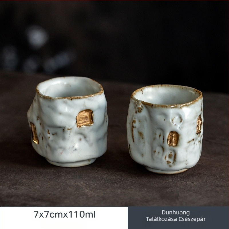 Dunhuang-kiln mázú teáscsésze, kézzel készített, nagy méretű Gongfu teához, durva kerámia