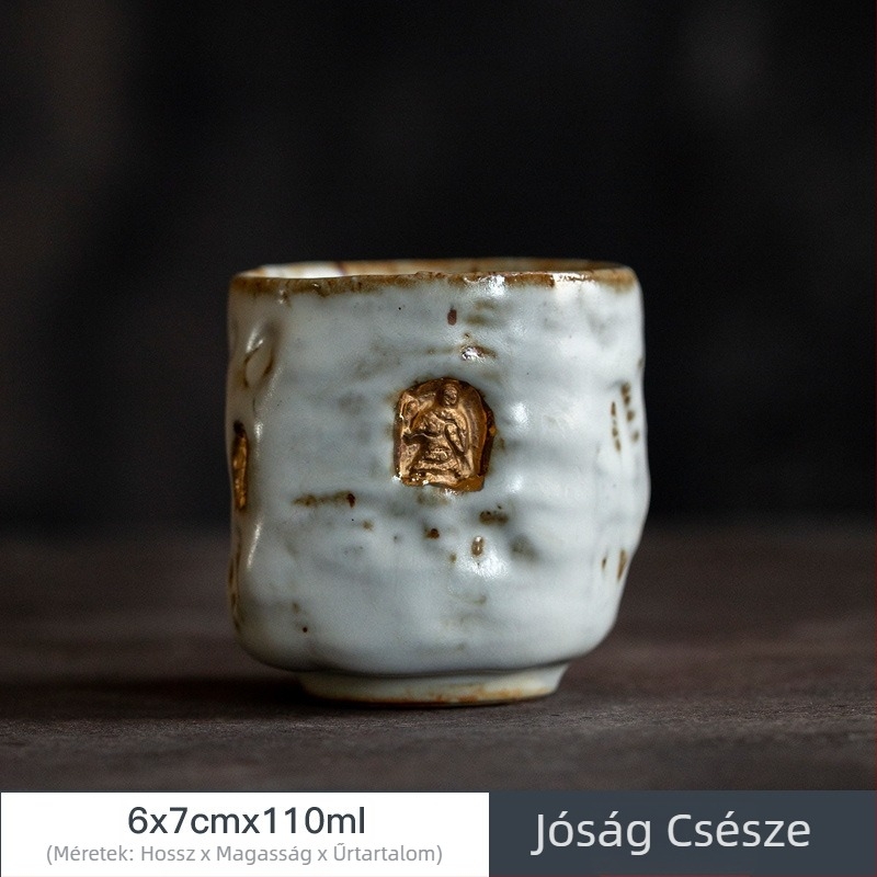 Dunhuang-kiln mázú teáscsésze, kézzel készített, nagy méretű Gongfu teához, durva kerámia