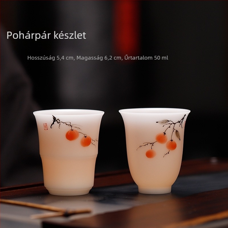 Jégjade porcelán, kézzel festett teáscsésze, prémium kínai-stílusú teáskészlet ajándékdobozzal