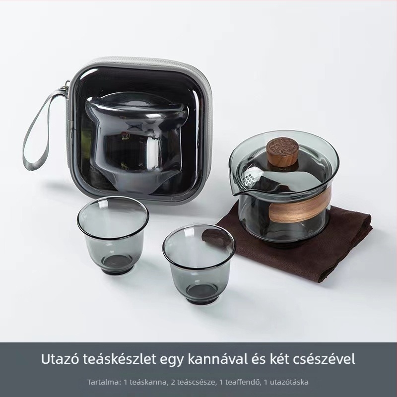 Hőálló üvegből készült teáskészlet fedéllel és teáscsésze – hordozható utazáshoz