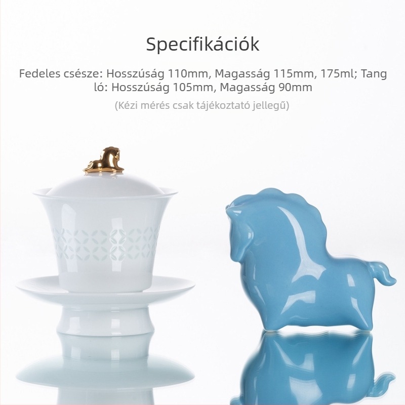 De Ding 2026 A ló éve - Háromrészes gaiwan porcelánból otthoni teázáshoz, tea-pet dísz, zodiákus év emlékajándék