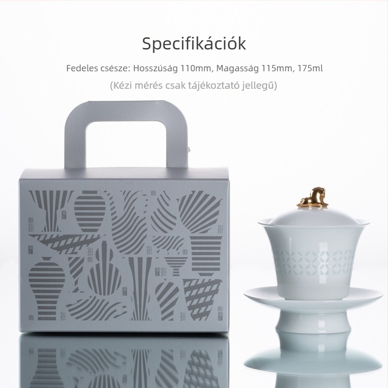 De Ding 2026 A ló éve - Háromrészes gaiwan porcelánból otthoni teázáshoz, tea-pet dísz, zodiákus év emlékajándék