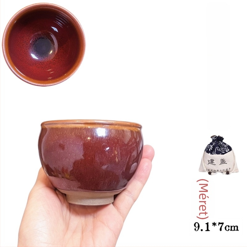 Jianyang autentikus Tenmoku teáscsésze nyúl-szőr glazúrral, nagy méretű porcelán teáscsésze a teázáshoz