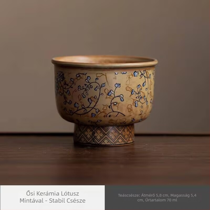 Ősi kerámia teáscsésze összetekert lótusz motívummal – személyes használatra, retro porcelán Kung-Fu teához, egy csésze
