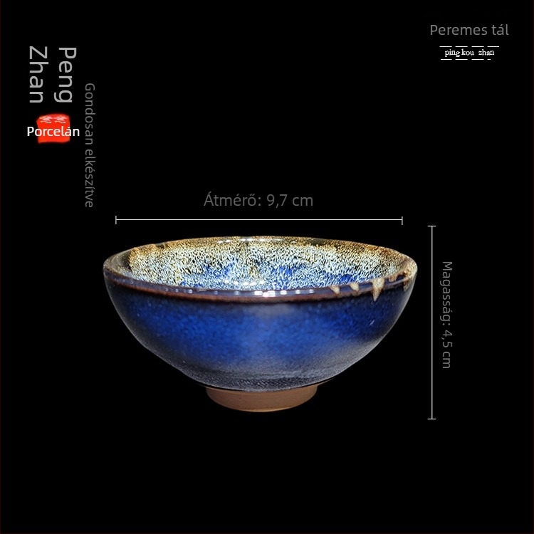 Gongfu teáscsésze olajcsepp mázzal, fekete porcelán