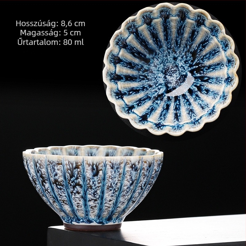 Kerámia teáscsésze páva glazúrral, vintage lotus mintával, egyetlen teáscsésze