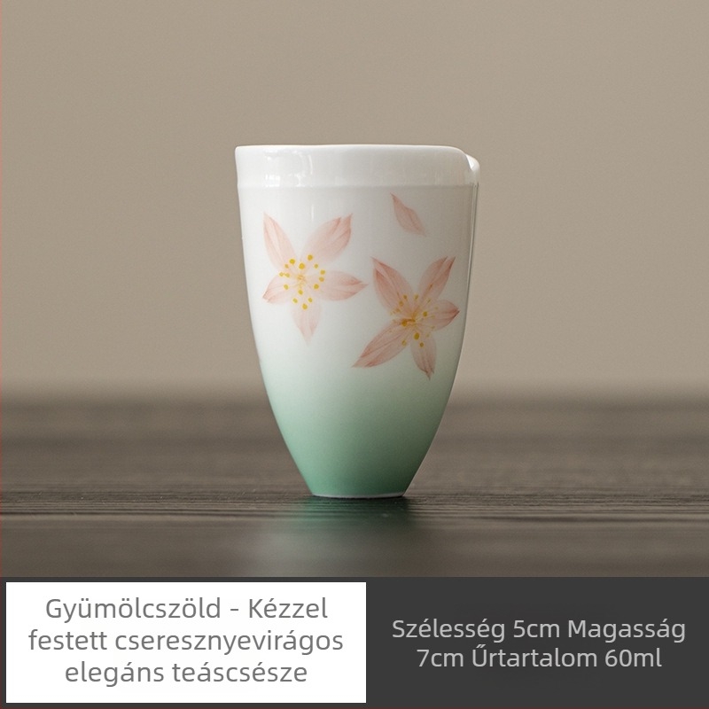 Kézzel festett porcelán teáscsésze Gongfu teához, cseresznyefavirág motívummal, kis kóstolócsésze, irodalmi stílusú, aromás egyedi csésze