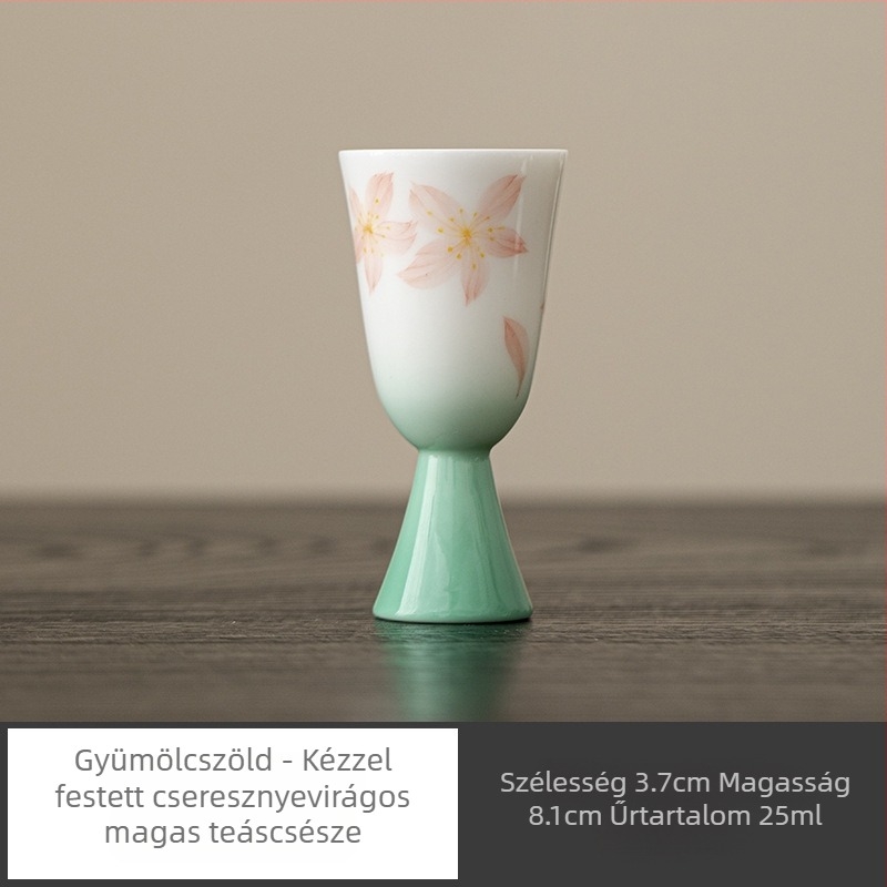 Kézzel festett porcelán teáscsésze Gongfu teához, cseresznyefavirág motívummal, kis kóstolócsésze, irodalmi stílusú, aromás egyedi csésze