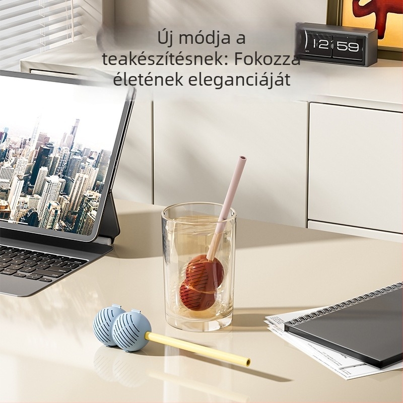 Magas hőmérsékletnek ellenálló teafilter szívószállal – otthoni teafőzéshez, tealevelek szűrő, virágtea golyó infúzorral és tartóval
