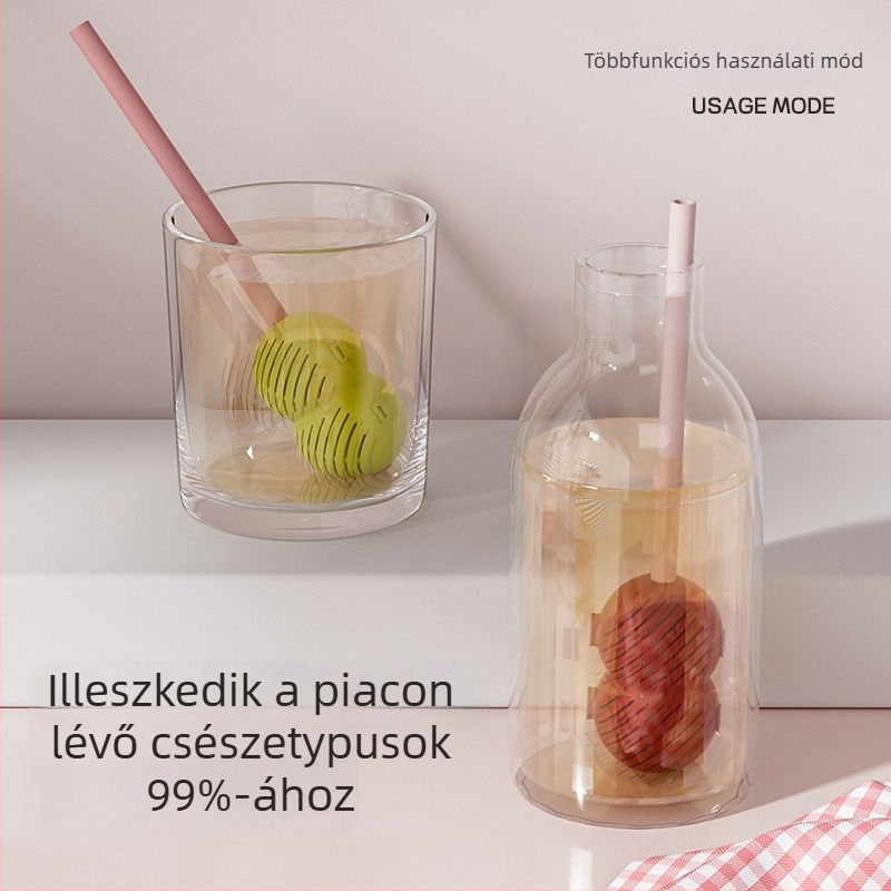 Magas hőmérsékletnek ellenálló teafilter szívószállal – otthoni teafőzéshez, tealevelek szűrő, virágtea golyó infúzorral és tartóval